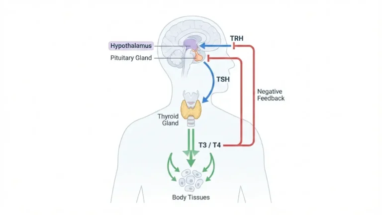 TSH Levels Chart showing hypothalamic pituitary thyroid feedback loop with TRH TSH T3 and T4 hormone pathways