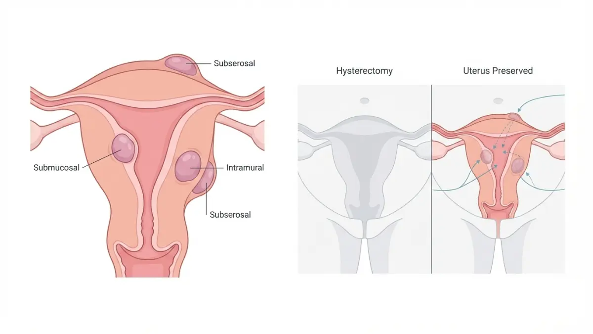Hysterectomy medical anatomy vector illustration of uterine fibroids locations and treatment