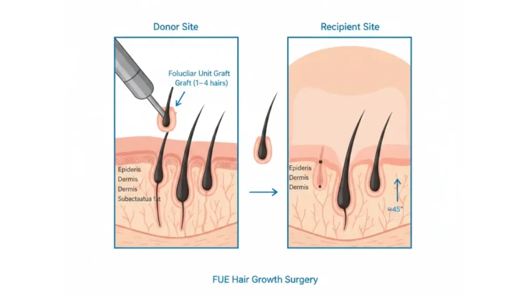 FUE donor to recipient follicular unit extraction process anatomy diagram for Hair growth surgery
