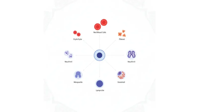 Haematopoietic stem cells differentiation diagram showing development into red blood cells white blood cells and platelets