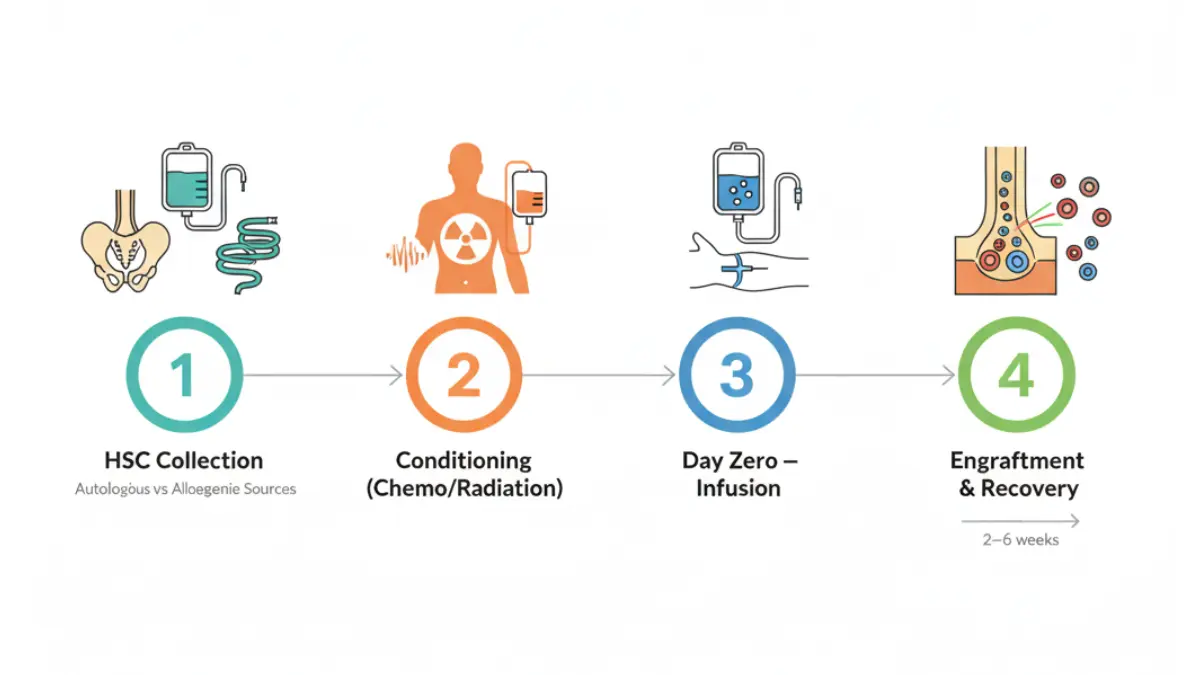 Haematopoietic stem cells transplantation process from collection to engraftment recovery