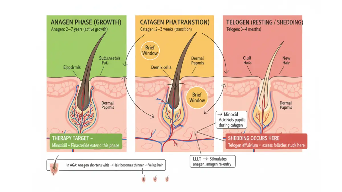 Hair Loss Therapy diagram showing anagen catagen telogen phases of the hair growth cycle