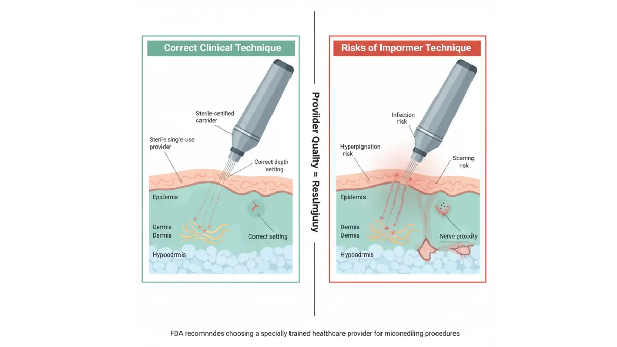 Microneedling correct vs incorrect technique anatomy comparison