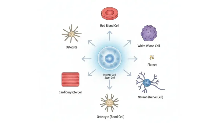 Mother cells treatment stem cell differentiation diagram showing how one stem cell becomes multiple specialized human cells