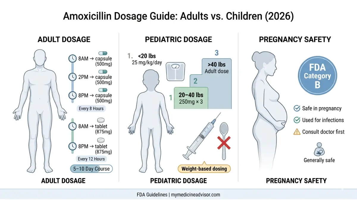 Amoxicillin dosage anatomy chart showing adult dosing schedules pediatric weight based dosing and pregnancy safety of Amoxicillin