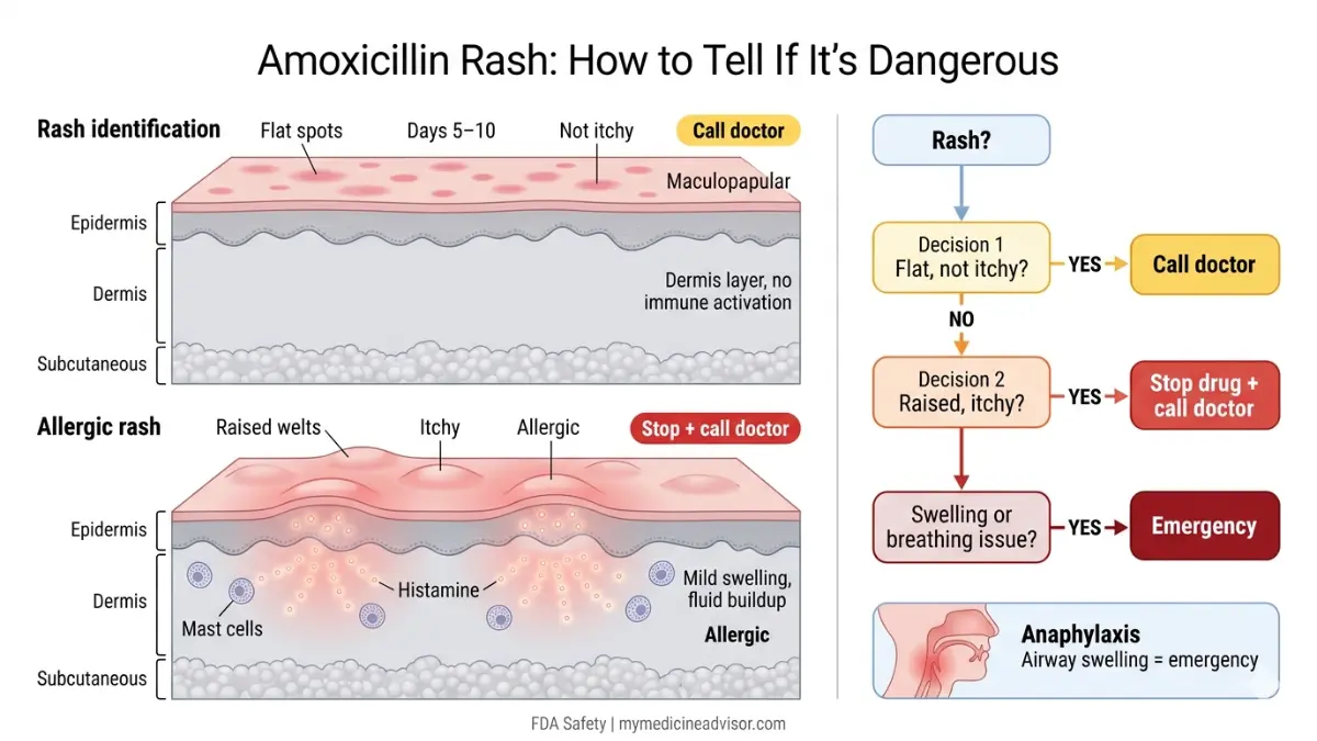 Amoxicillin rash anatomy diagram showing non allergic vs allergic rash from Amoxicillin and how to identify dangerous reactions