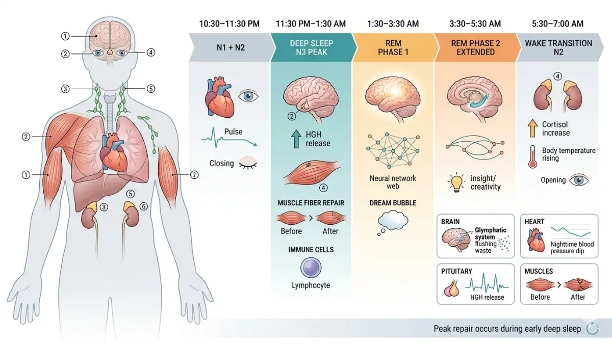 Sleep Stages full body timeline showing organ activity and sleep cycle changes overnight