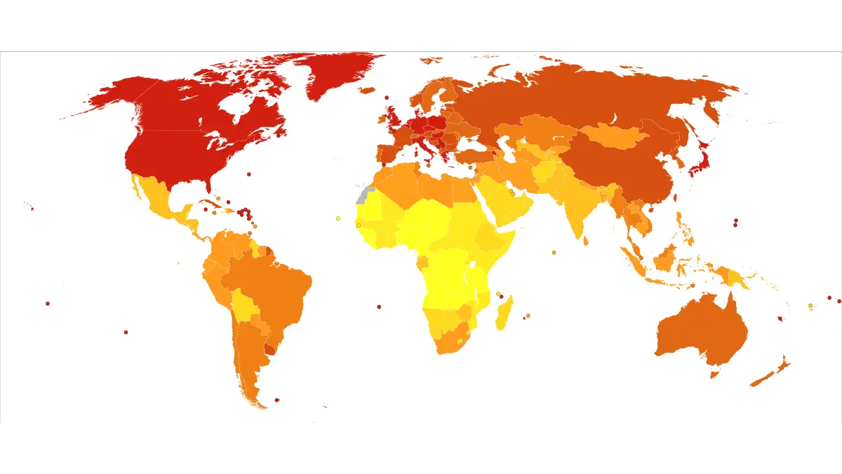 Lung cancer statistics worldwide — global map showing lung cancer death rates per million persons by country based on WHO data