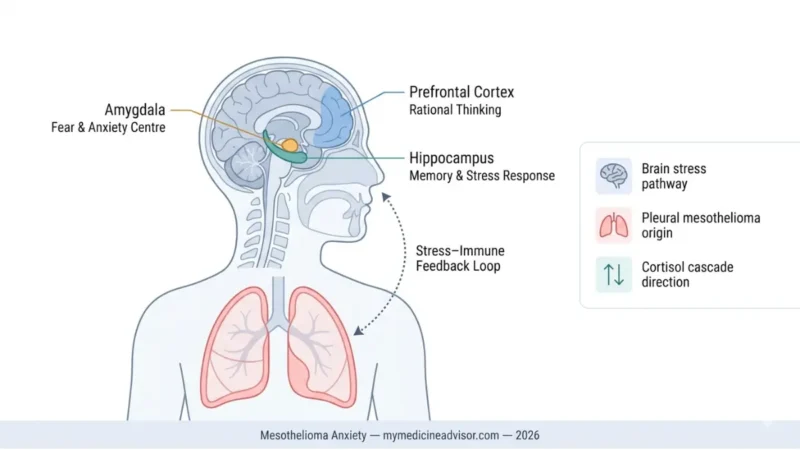 Mesothelioma Anxiety brain lung stress immune feedback loop anatomical diagram