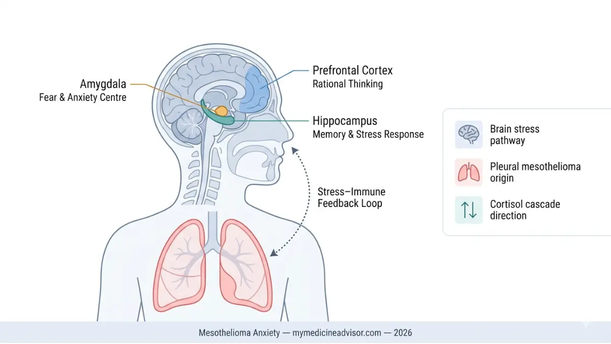 Mesothelioma Anxiety brain lung stress immune feedback loop anatomical diagram