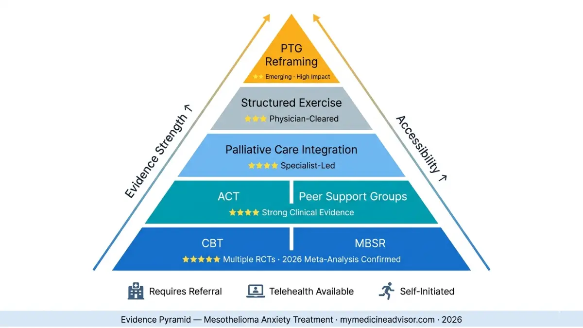 Mesothelioma Anxiety treatment evidence pyramid CBT MBSR ACT hierarchy diagram