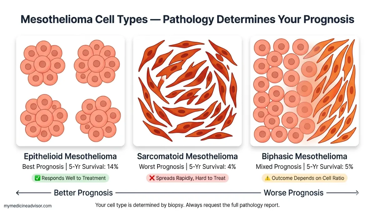 Mesothelioma Prognosis cell types diagram showing epithelioid sarcomatoid and biphasic histology differences