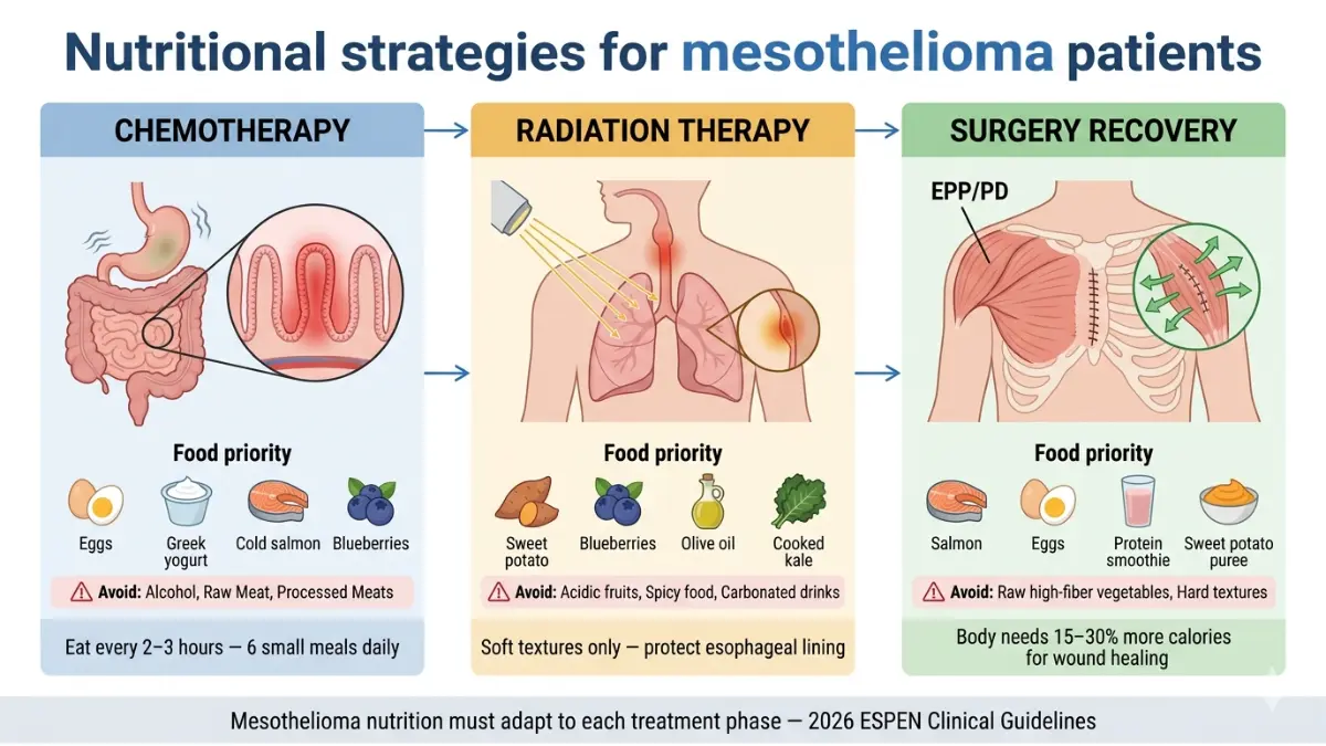 Mesothelioma Diet timeline showing nutrition needs during chemotherapy radiation and surgery recovery