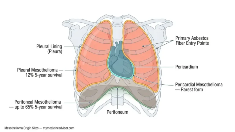Mesothelioma Prognosis chest wall anatomy diagram showing pleura peritoneum and pericardium origin sites