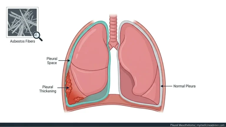 Mesothelioma Settlements explained through pleural anatomy cross section showing lungs, pleural space and malignant thickening