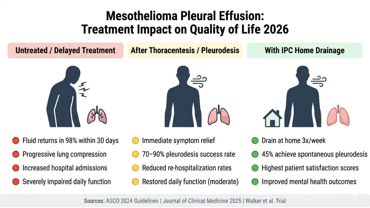 Mesothelioma Pleural Effusion quality of life comparison untreated vs treated vs ipc home drainage outcomes