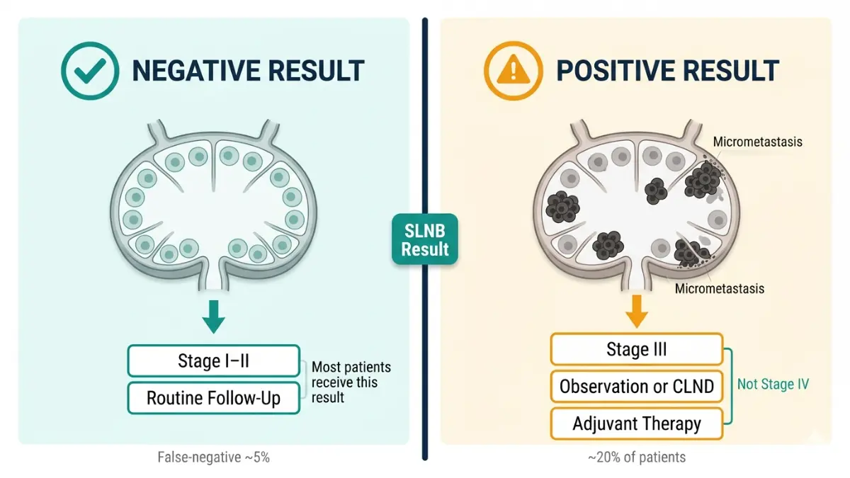 Sentinel Lymph Node Biopsy results comparison showing negative and positive lymph node outcomes for melanoma staging