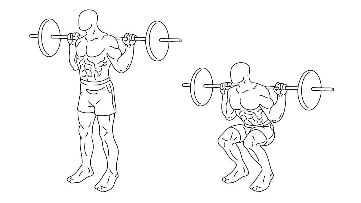 Breast cancer prevention exercise illustration showing squat movement to support physical activity and weight management guidance.