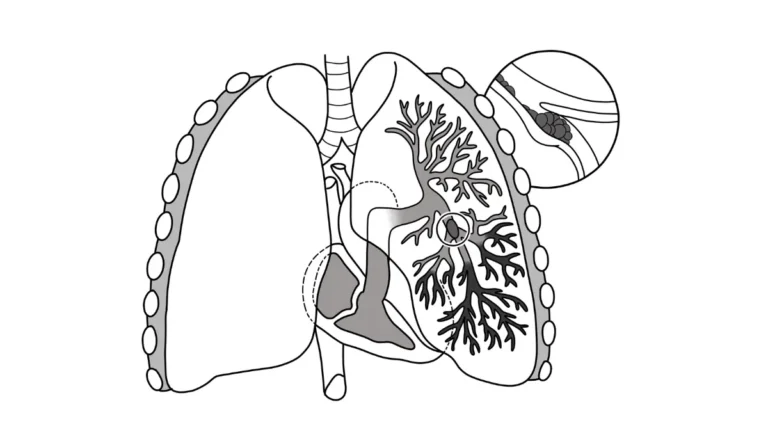 Pulmonary embolism blood clot blocking a pulmonary artery in the lungs, medical illustration.