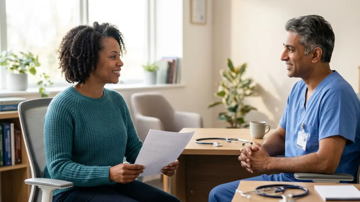 Patient discussing an Abnormal Lipid Panel with a healthcare professional during a follow-up appointment
