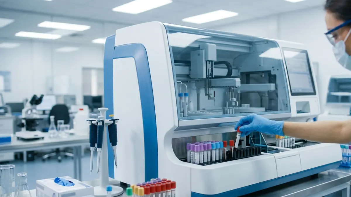 Medical laboratory technologist preparing blood samples for Anion Gap electrolyte analysis