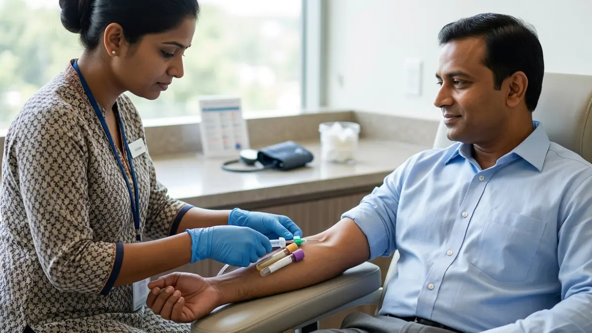 Healthcare professional collecting a blood sample for an ApoB laboratory test