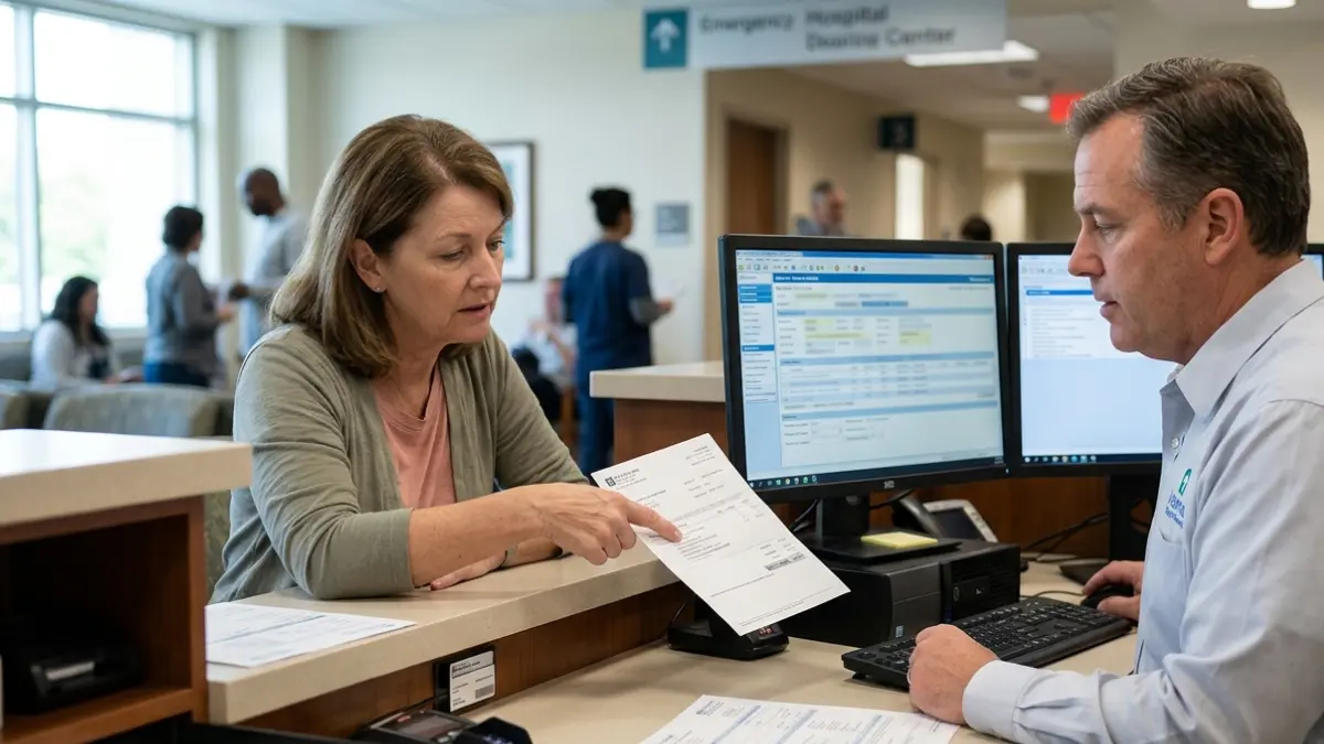 Patient reviewing Basic Metabolic Panel Cost with hospital billing staff.