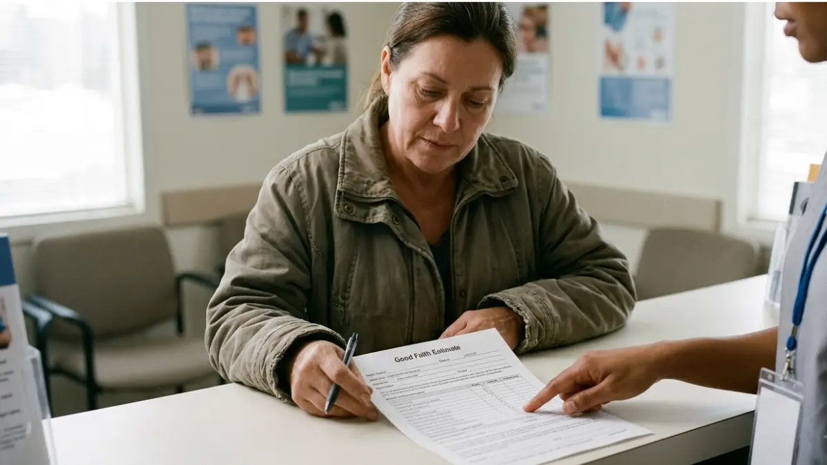 Patient reviewing Good Faith Estimate for Basic Metabolic Panel Cost.