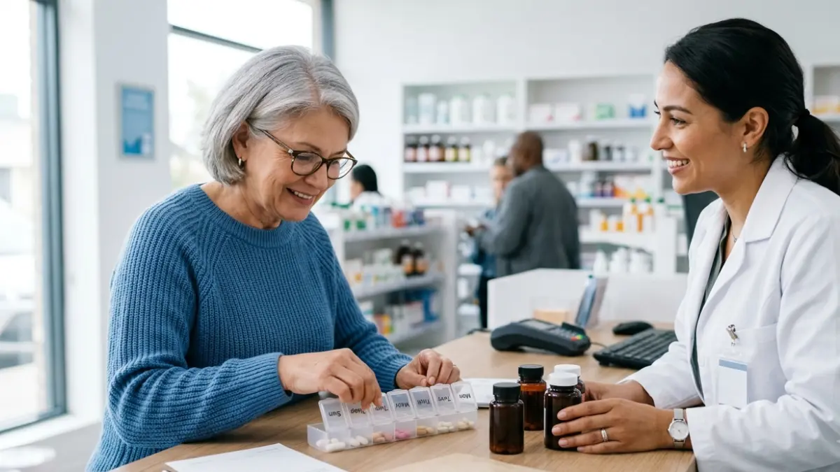 Patient reviewing blood pressure medicines with a pharmacist for BMP for Blood Pressure monitoring
