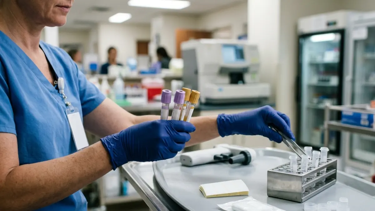 BMP in the ER showing routine blood collection tubes prepared for laboratory chemistry testing