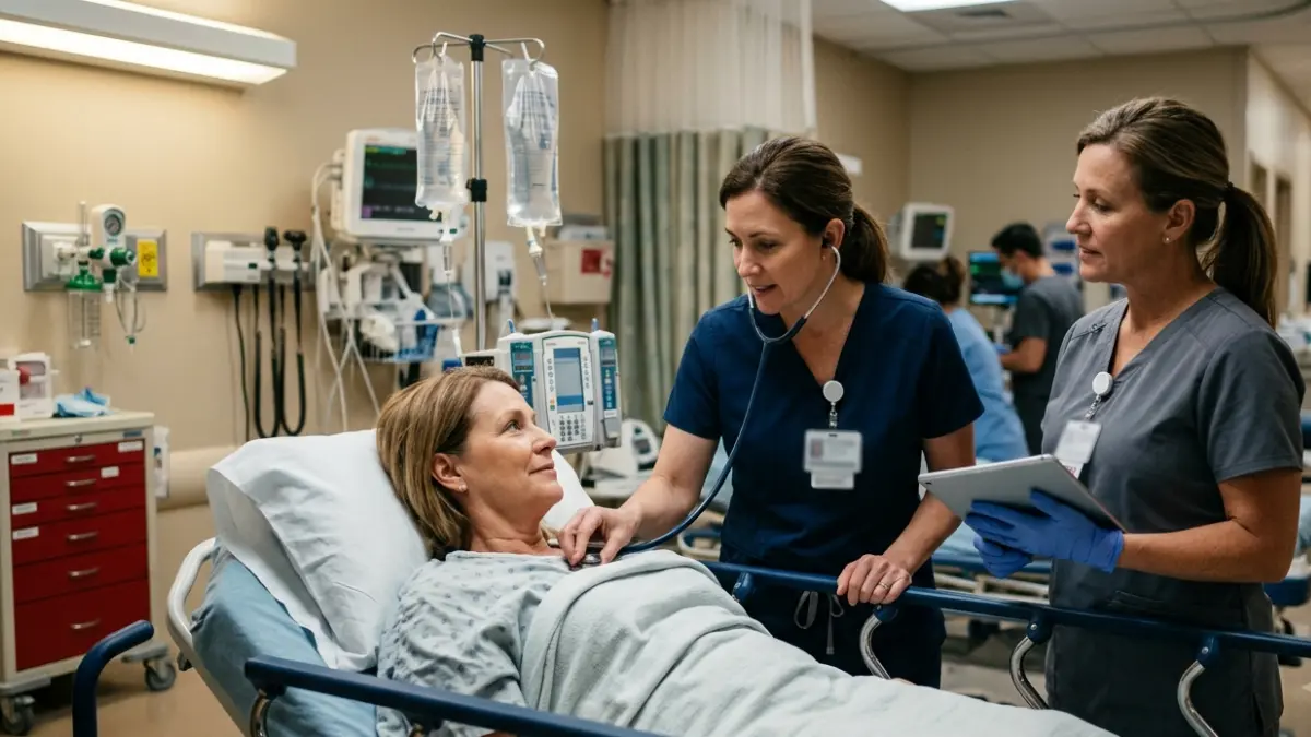 BMP in the ER showing an emergency physician evaluating an adult patient during routine clinical assessment