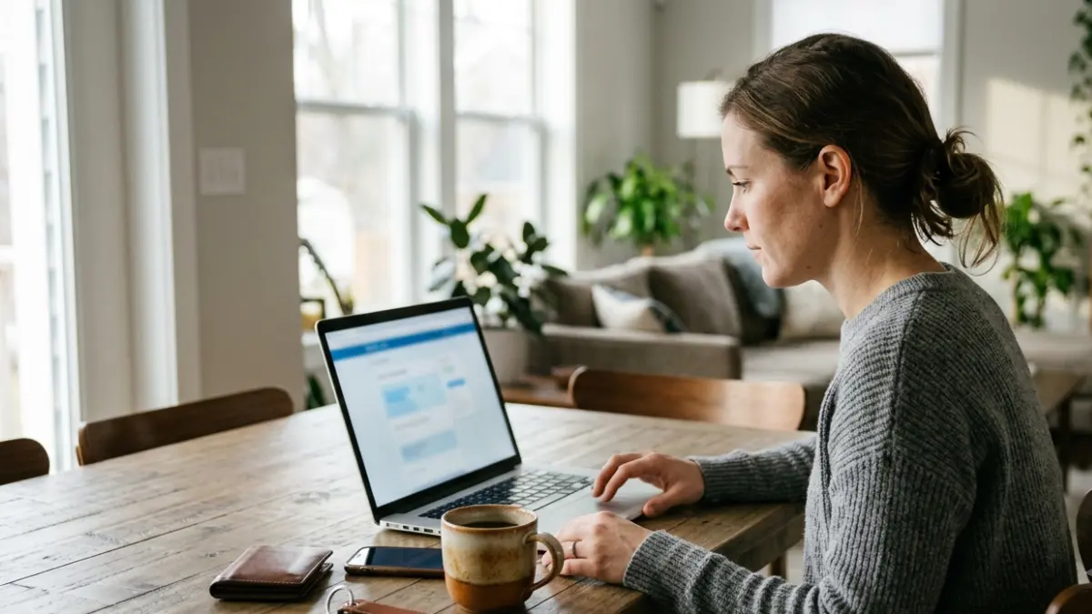BMP Online ordering process using a laptop at home before visiting a diagnostic laboratory