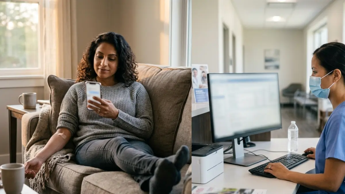 Patient viewing BMP Results on a smartphone before speaking with a healthcare provider