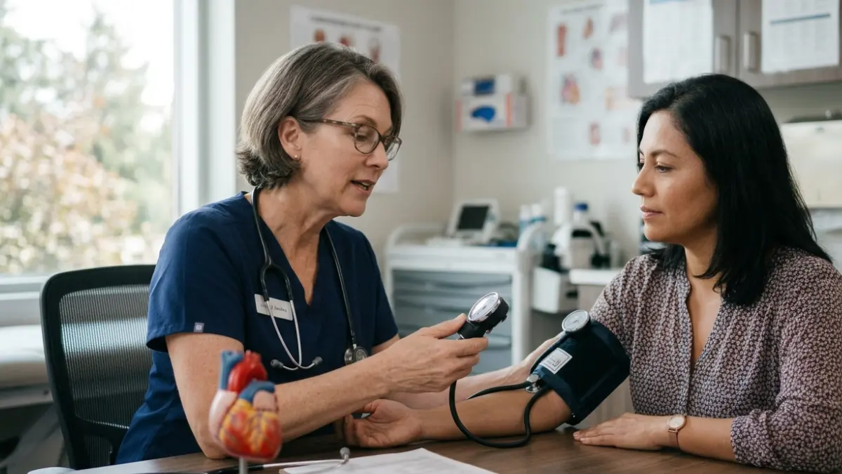 New Cholesterol Guidelines emphasize cardiovascular risk assessment during a routine blood pressure examination with a healthcare professional.