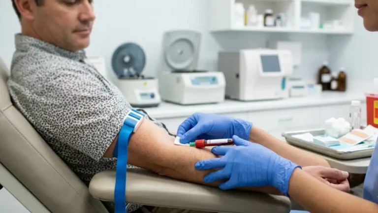Chem 7 Blood Test blood sample being collected by a healthcare professional during routine laboratory testing