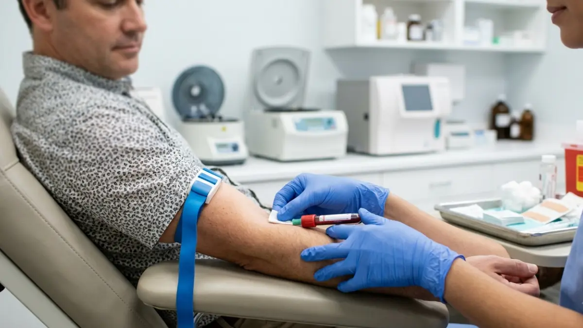 Chem 7 Blood Test blood sample being collected by a healthcare professional during routine laboratory testing