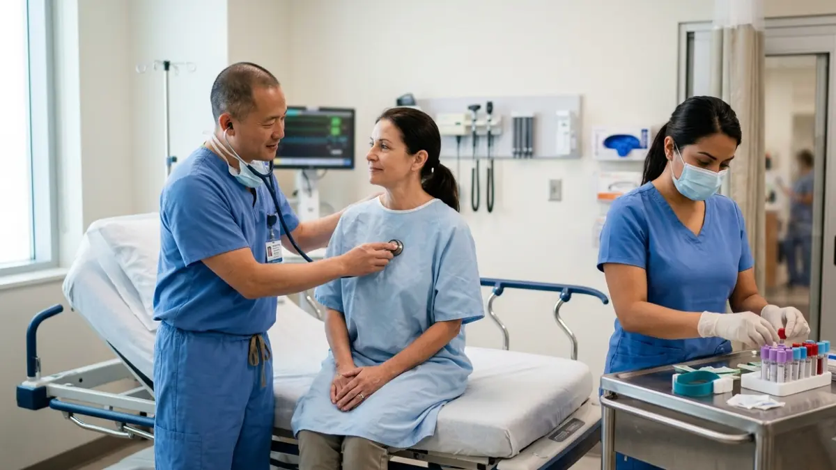 Cholesterol Test is not typically performed during an emergency room evaluation for chest pain as a physician examines a stable patient