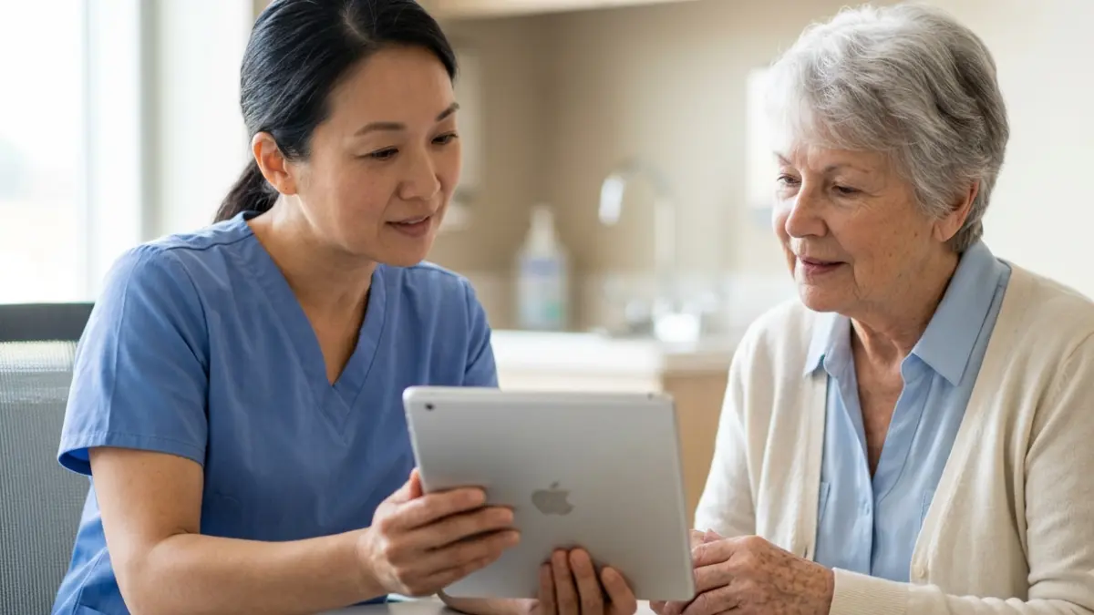 Physician reviewing Cholesterol Testing recommendations with an older patient during a personalized cardiovascular care consultation.