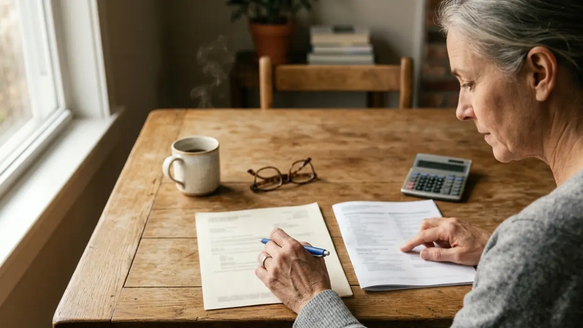 Person comparing healthcare paperwork while checking a possible separate LDL charge related to CPT 80061