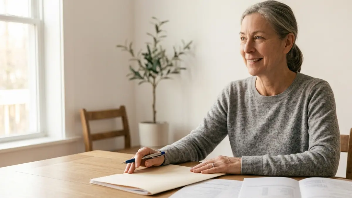 Patient confidently organizing healthcare paperwork after understanding CPT 80061 lipid panel billing