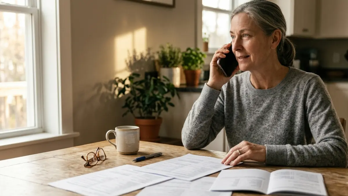 Patient calling a medical billing office while reviewing paperwork for CPT 80061 laboratory services