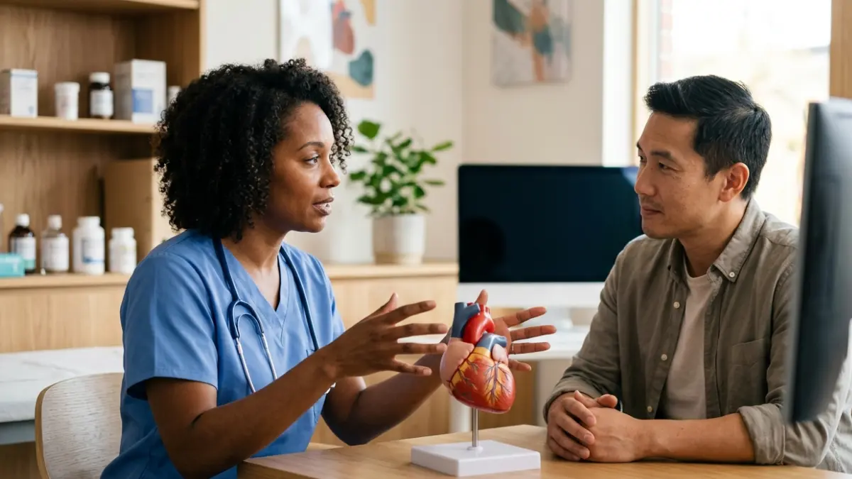 Doctor discussing LDL cholesterol and other important lipid panel measurements during a cardiovascular consultation