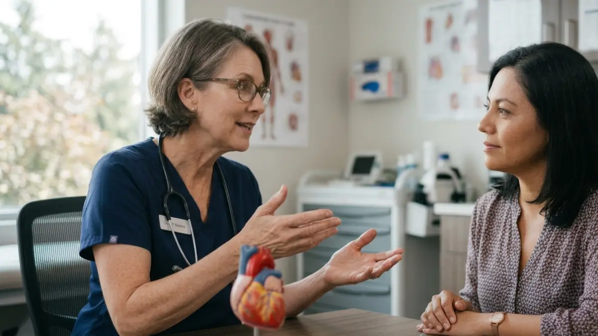 New Cholesterol Guidelines explained by a physician during a patient discussion about LDL treatment goals and cardiovascular health.