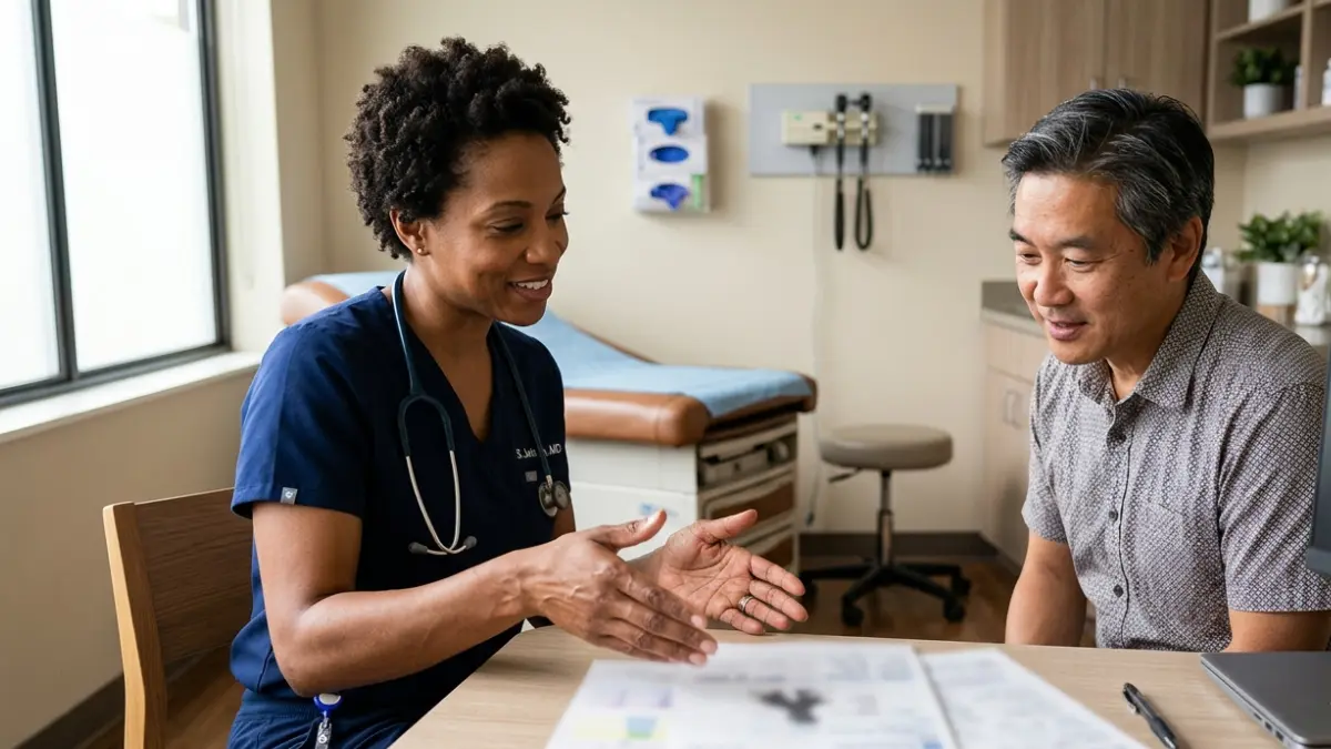 Doctor explaining why an LDL cholesterol value may be missing from a lipid panel during a patient consultation