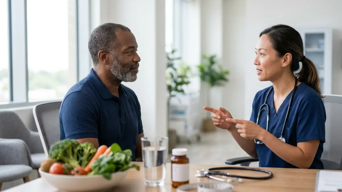Healthcare professional explaining possible causes of High Triglycerides during a patient consultation