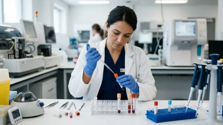 How Many Tests are included in a lipid panel blood sample being prepared inside a modern clinical laboratory