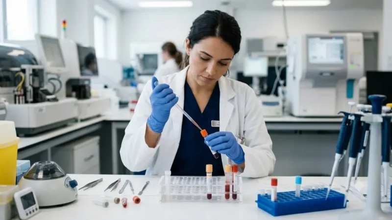 How Many Tests are included in a lipid panel blood sample being prepared inside a modern clinical laboratory