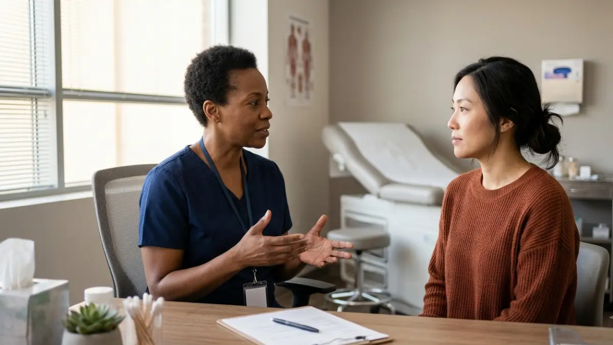Doctor explaining LDL Calculation differences to an adult patient during a follow-up appointment