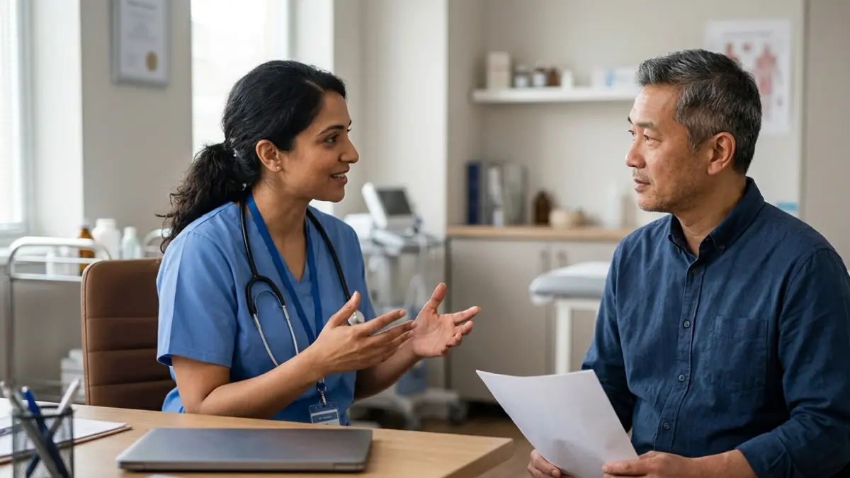 Doctor explaining missing LDL Number results during a follow-up cholesterol consultation with a patient