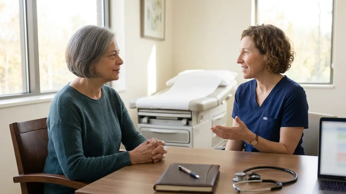 Adult patient discussing a personalized Lipid Panel testing schedule with a primary care physician during a follow-up visit
